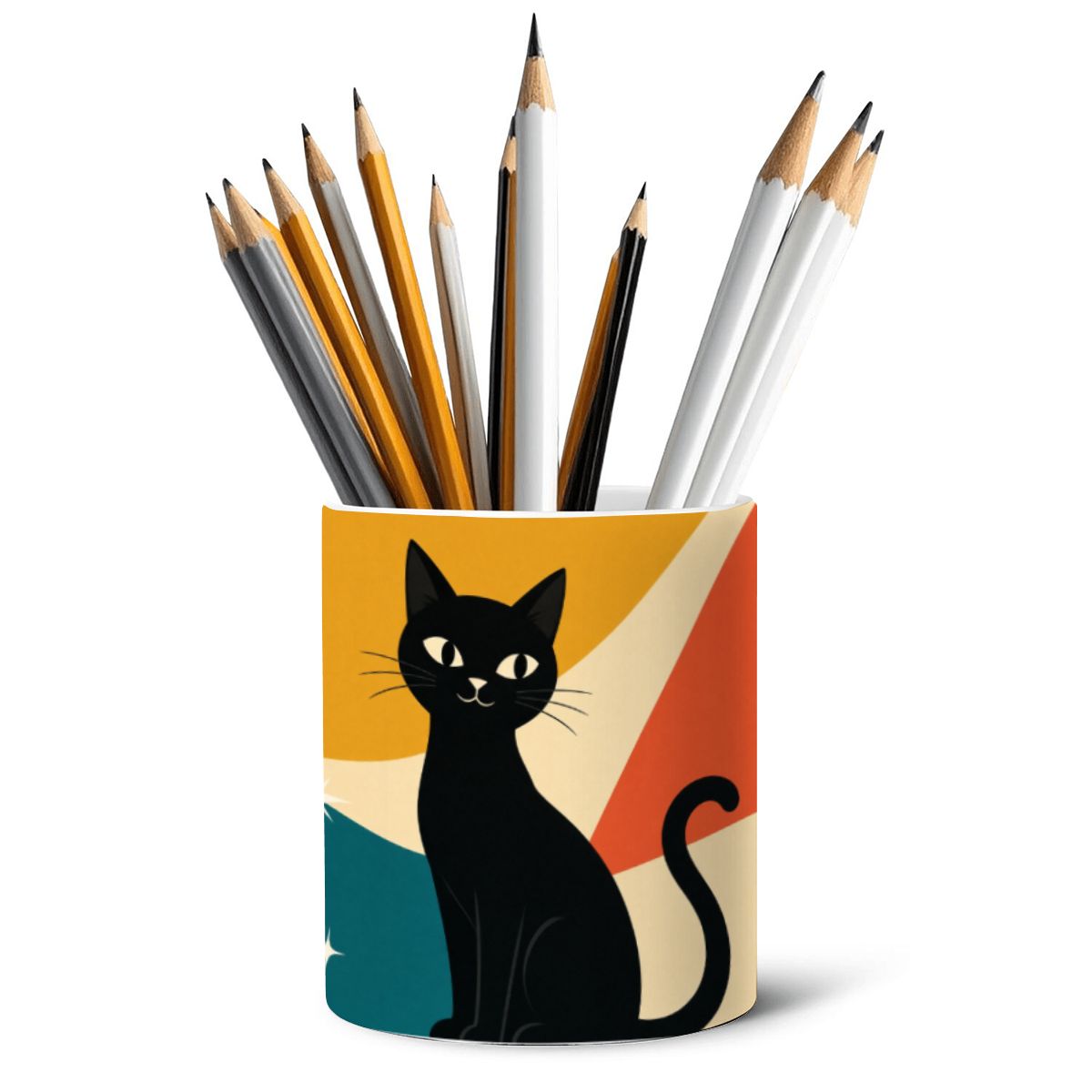 Mid-Century Modern Atomic Cat Ceramic Pencil Holder