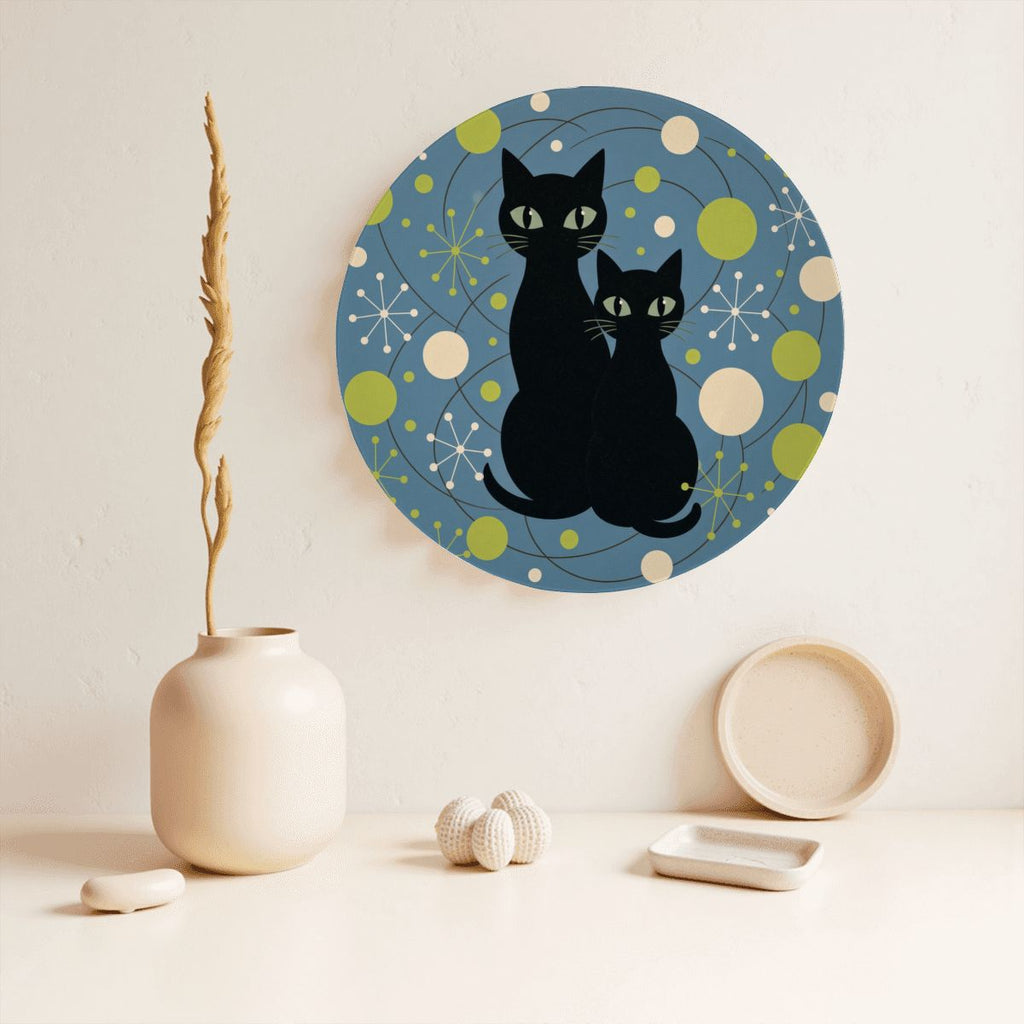 Mid-Century Modern Atomic Cat Moonlight Duo Ceramic Decorative Plate