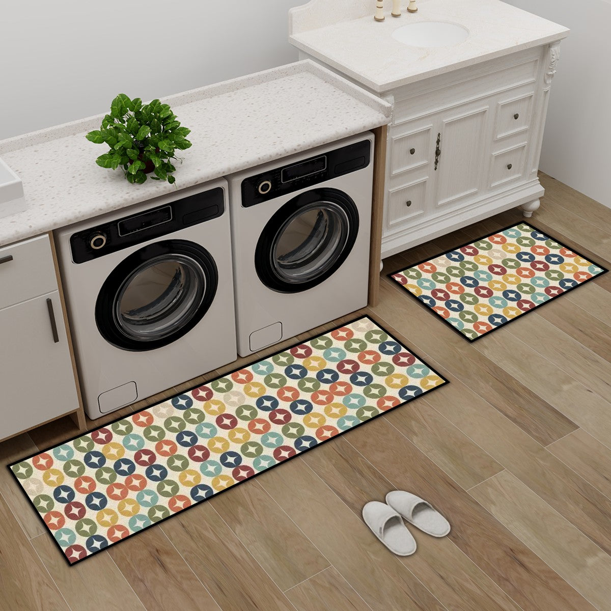 Mid-Century Modern Geometric Kitchen Mat Set