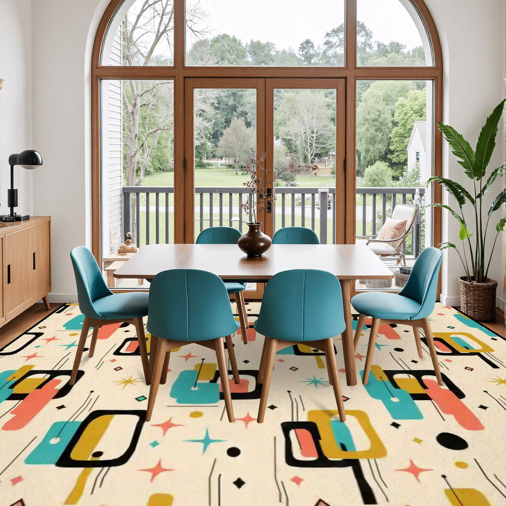 Atomic Age Abstract Area Rug | Mid-Century Modern Non-Slip Floor Carpet
