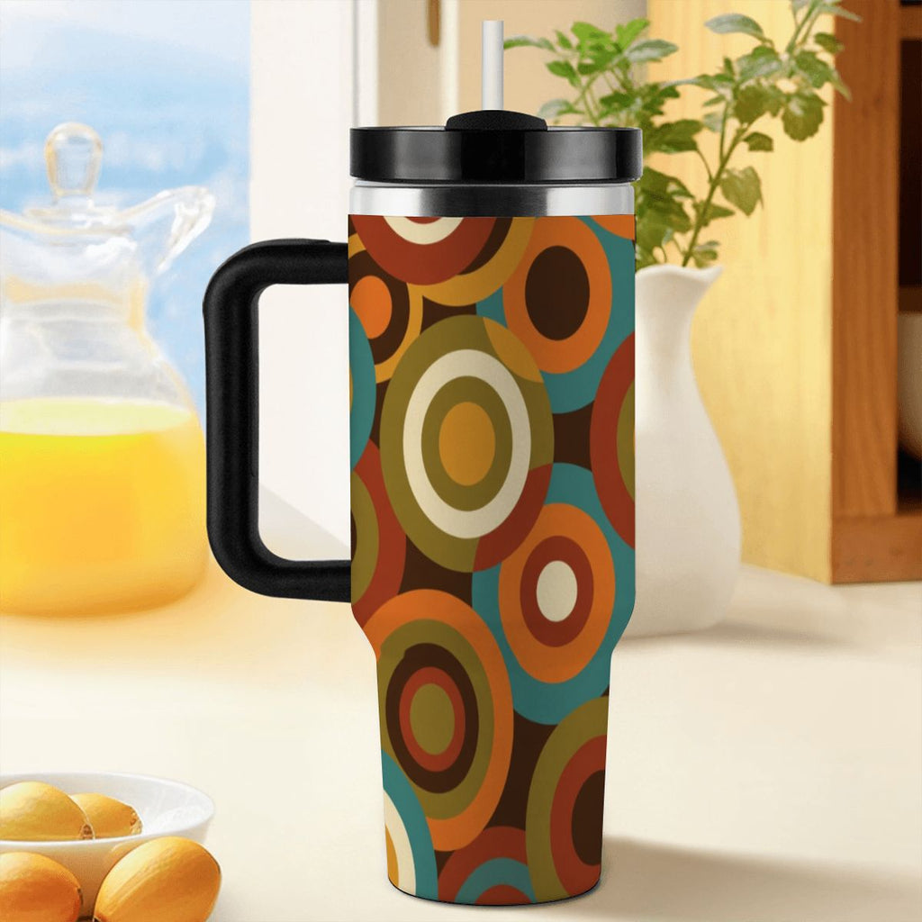 MCM-Era Atomic Concentric-Circle Print 40 oz Travel Tumbler