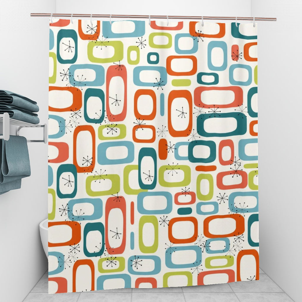 Mid-Century Modern Atomic Motif Shower Curtain, 60 × 72 in