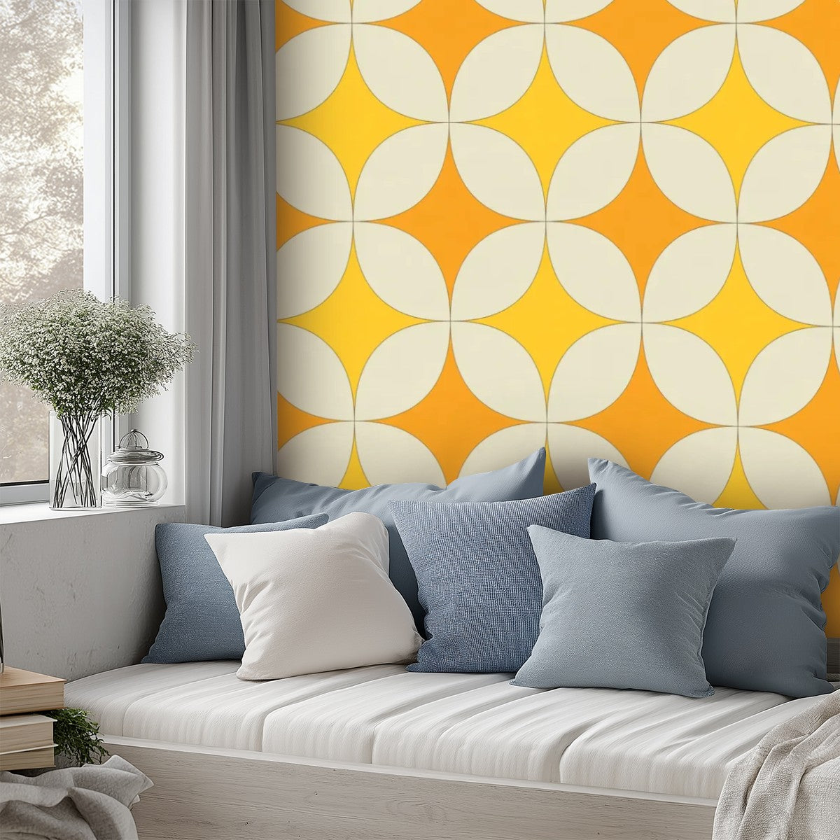 Mid-Century Mustard & Burnt Orange Geometric Wallpaper