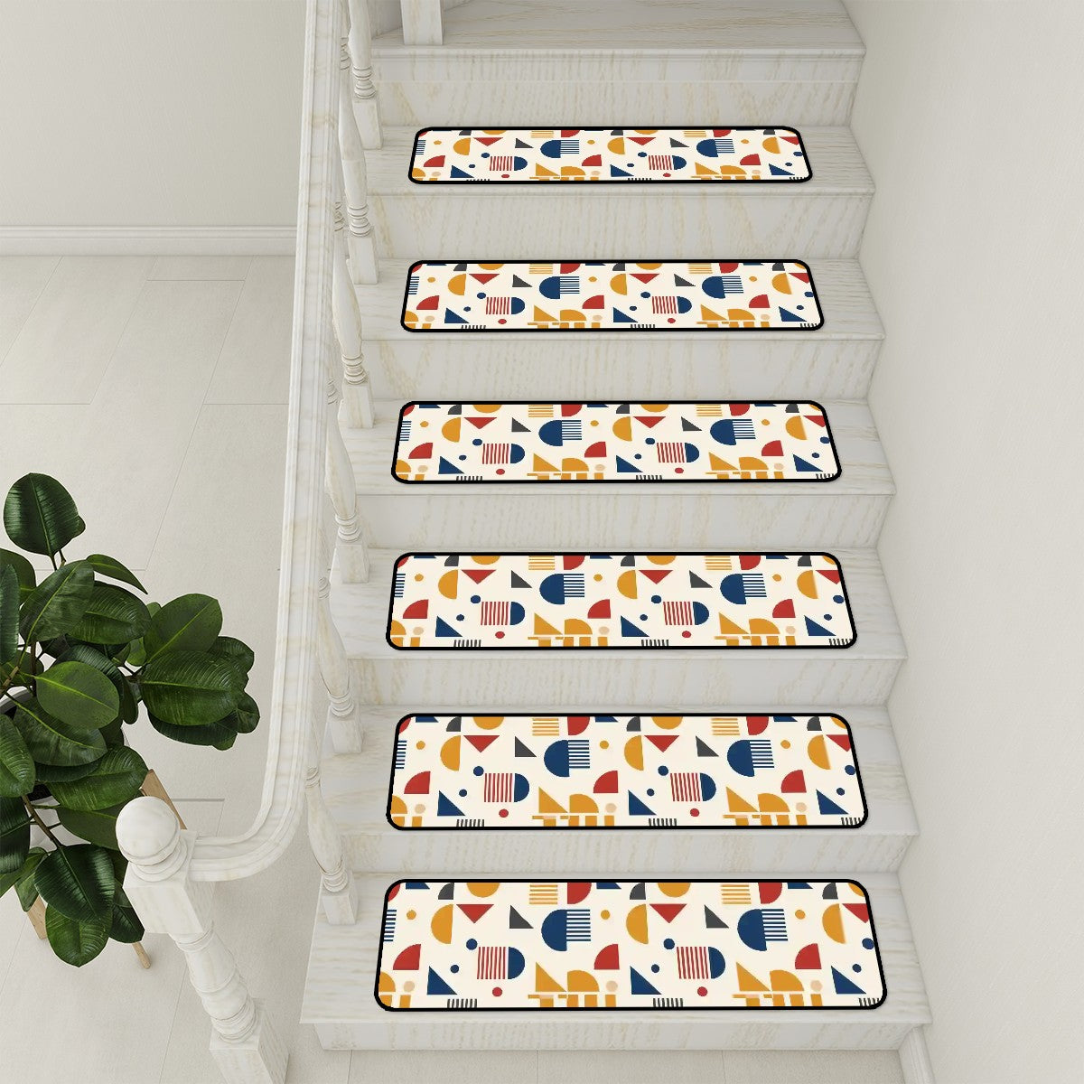 Bauhaus Geometric Color-Block Stair Tread Set