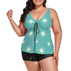 MCM-Era Turquoise Atomic Starburst Print Plus-Size Two-Piece Swimsuit