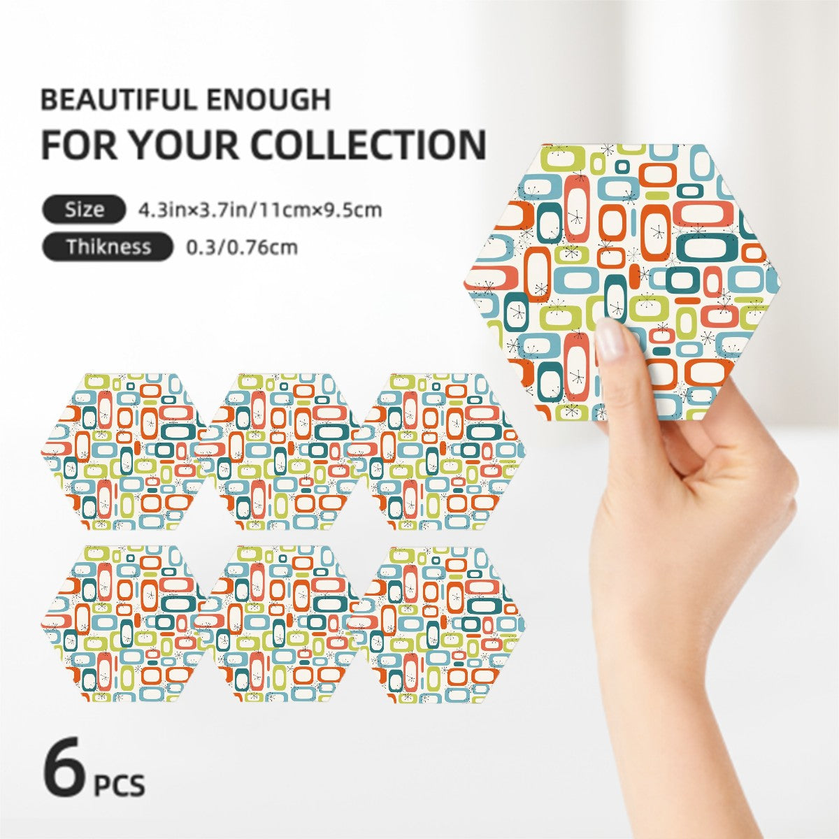 Mid-Century Modern Geometric Ceramic Coaster Set