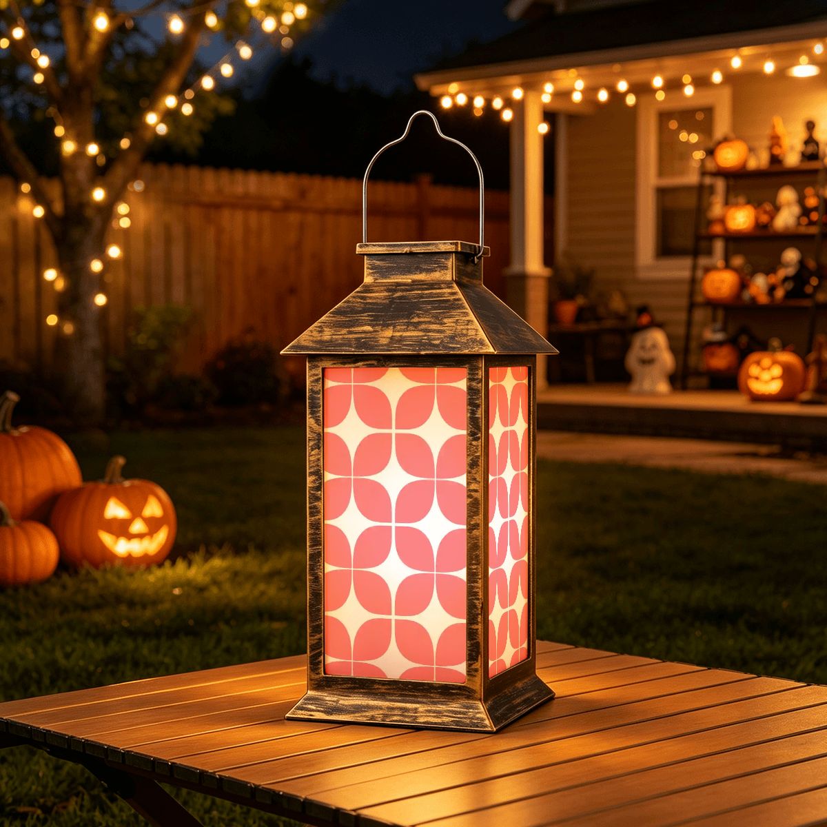 Mid-Century Modern Coral Pebble Solar Lantern