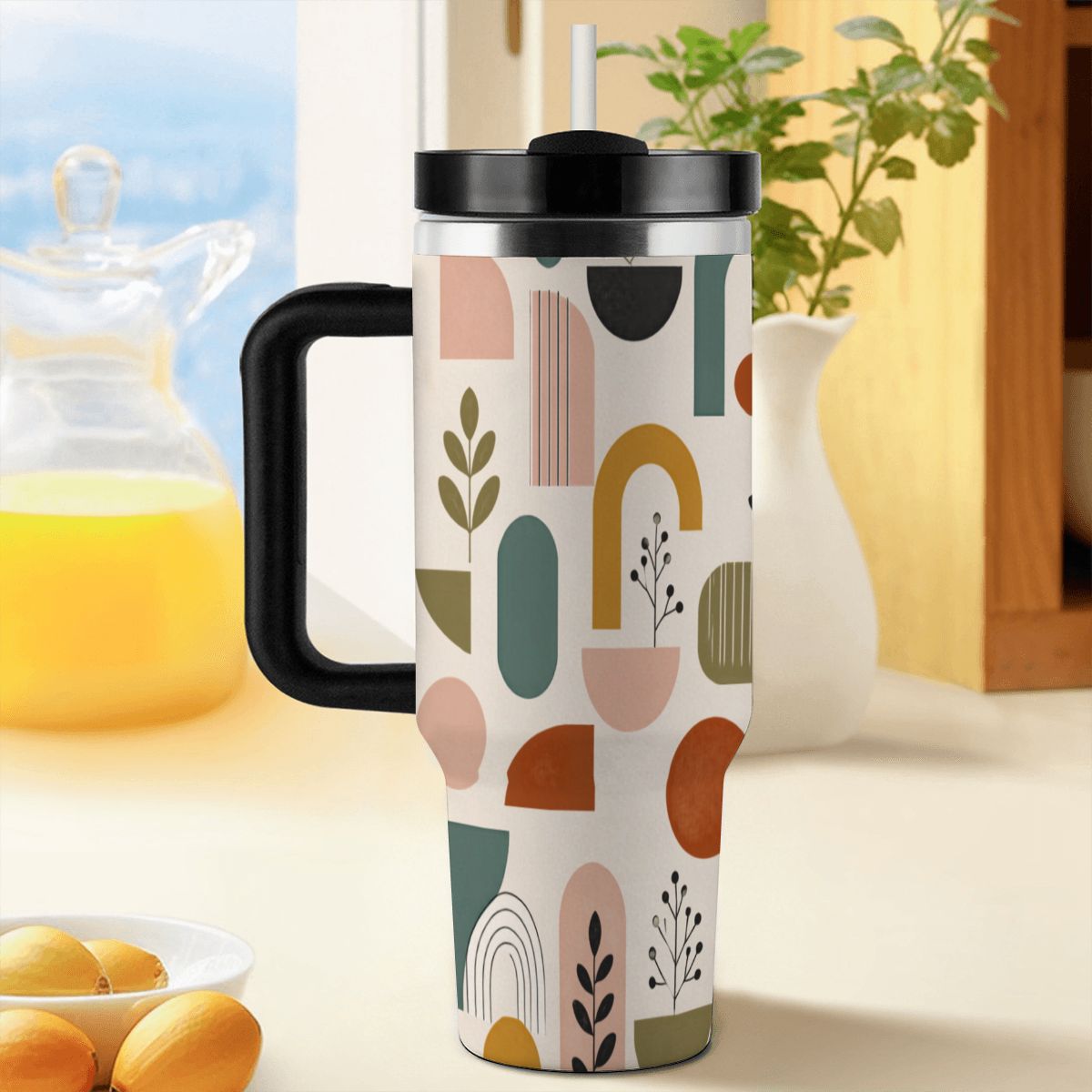 MCM-Era Abstract Botanical & Geometric Print 40 oz Travel Tumbler