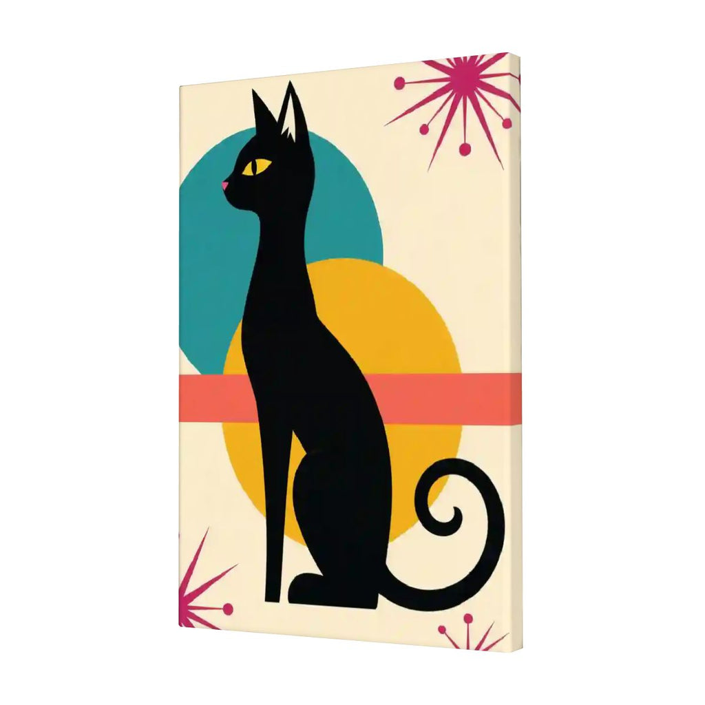 Mid-Century Modern Black Cat Framed Canvas Art