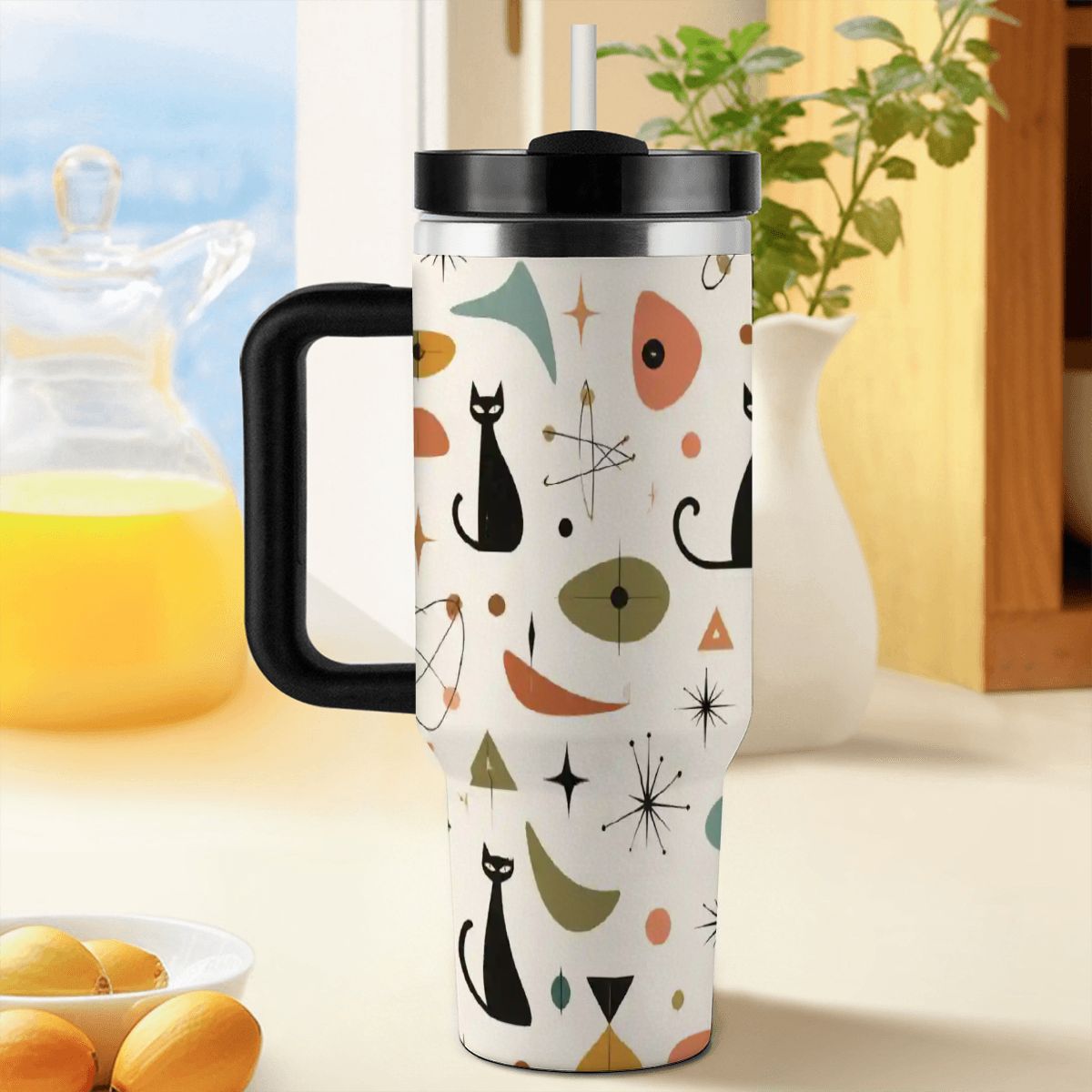 MCM-Era Cat & Botanical Atomic Print 40 oz Travel Tumbler