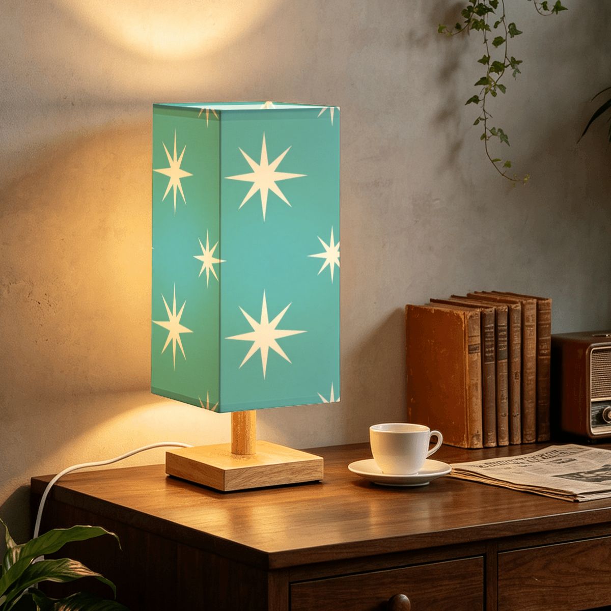 Mid-Century Modern Turquoise Starburst Table Lamp