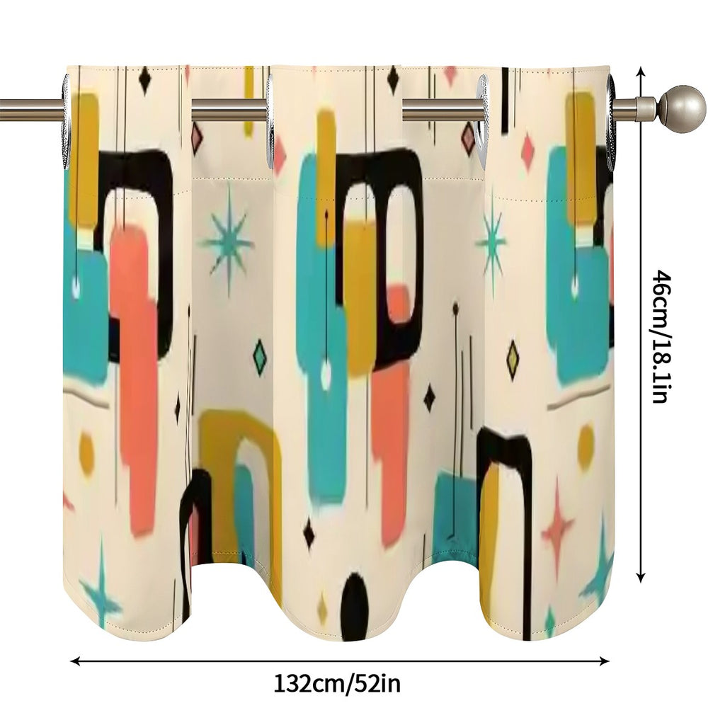 Mid-Century Modern Window Valance — Atomic Pop Shapes, 2 Panels (52"×18")