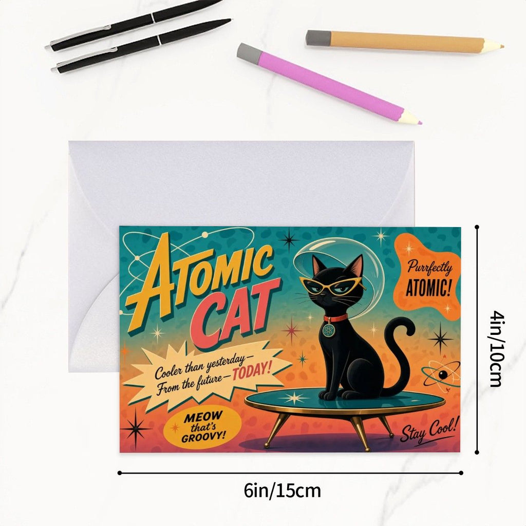 Atomic Cat Mid-Century Modern Greeting Card