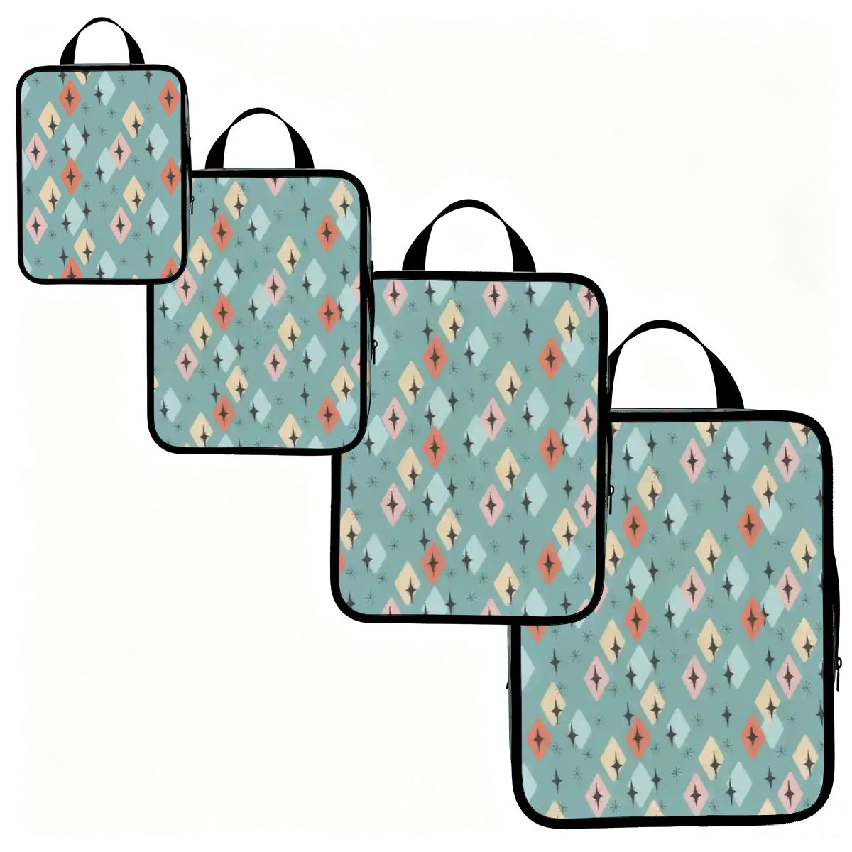 Mid-Century Modern Teal Pattern 4-Piece Packing Cube Set