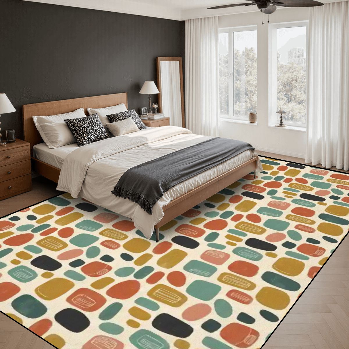 Mid-Century Modern Pebble Area Rug | Non-Slip Plush Floor Carpet