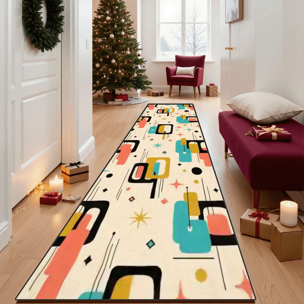 Mid-Century Modern Abstract Geometry Runner Rug