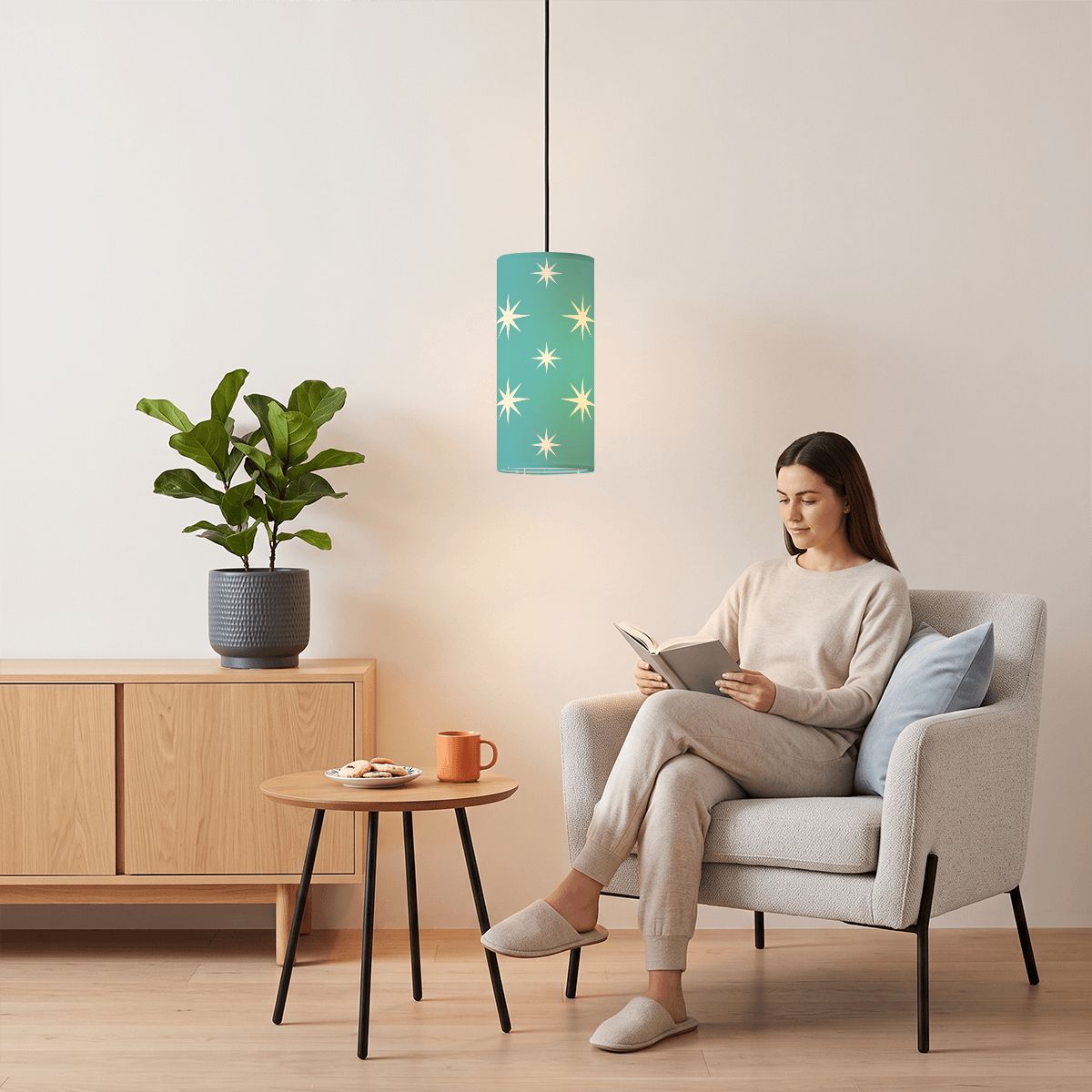 Mid-Century Modern Turquoise Starburst Pendant Light