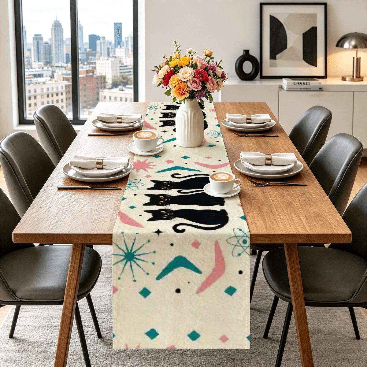 Mid-Century Abstract Shapes Table Runner