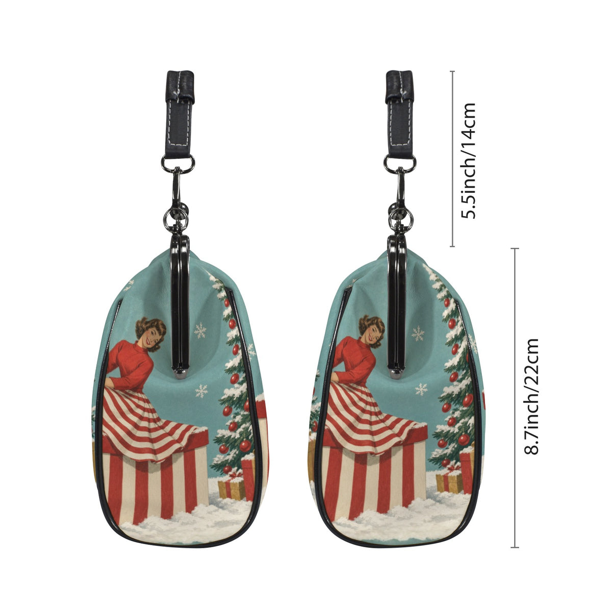 Atomic Christmas Cat Kiss-Lock Crossbody Bag