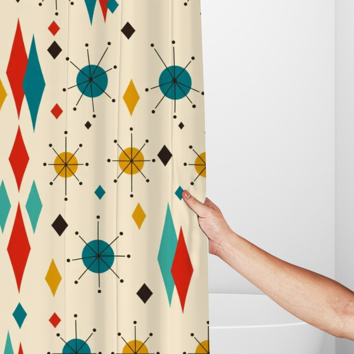 Mid-Century Modern Atomic Geometric Shower Curtain, 60 × 72 in