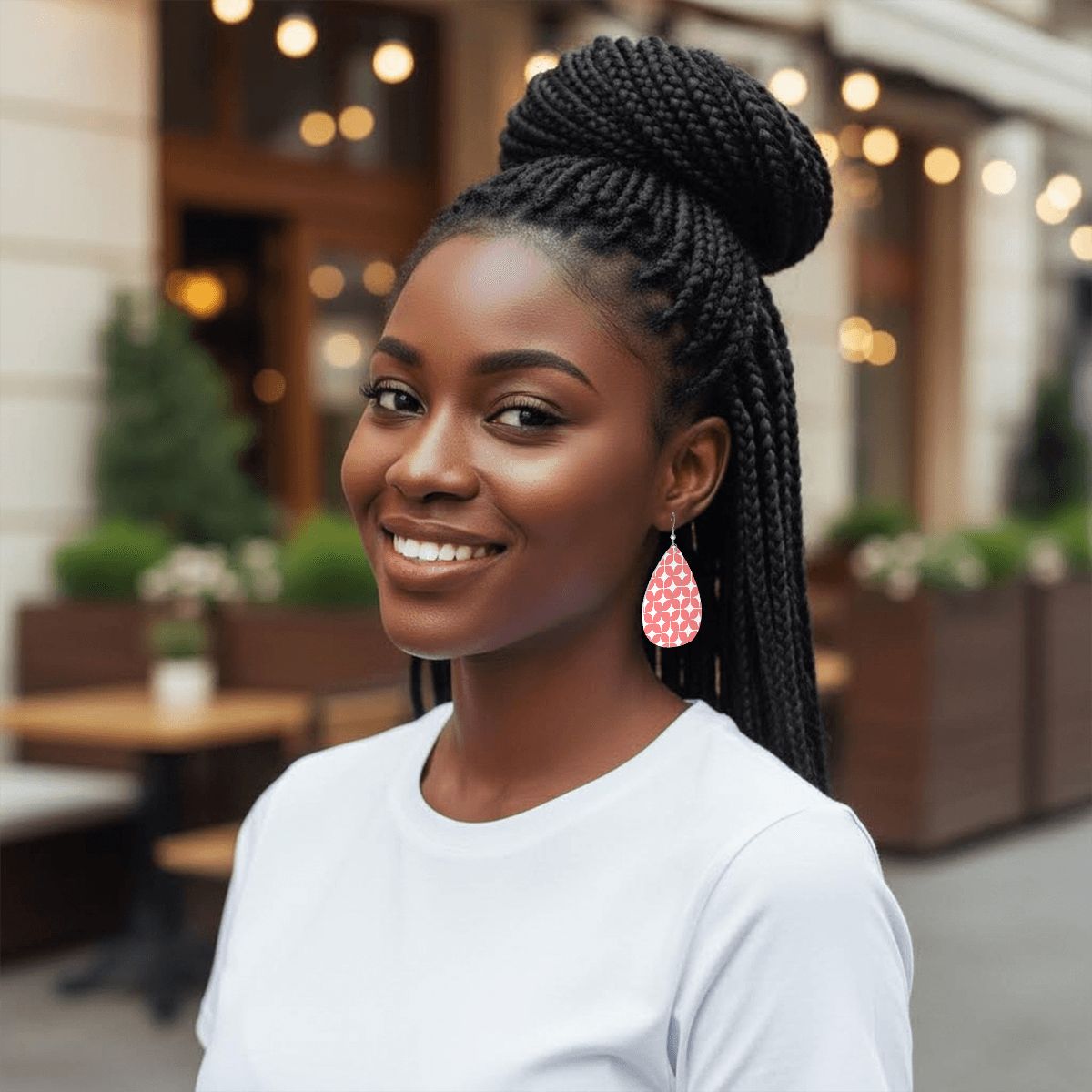 MCM-Era Atomic Circle Print Teardrop Earrings