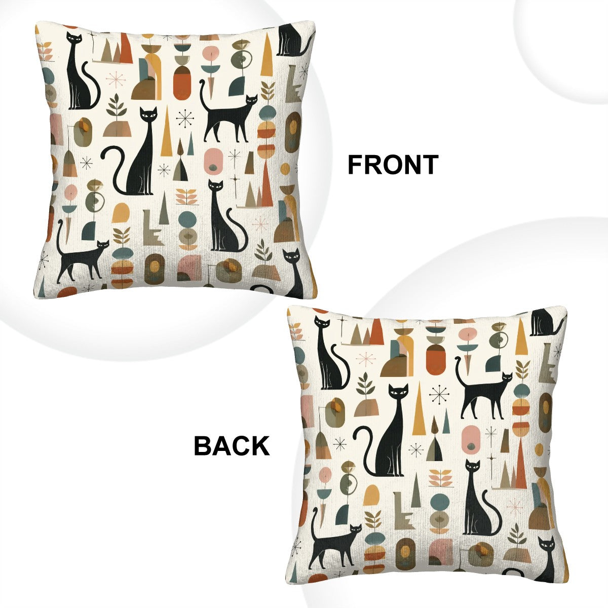 Mid-Century Modern Cat & Vase Print Corduroy Throw Pillow