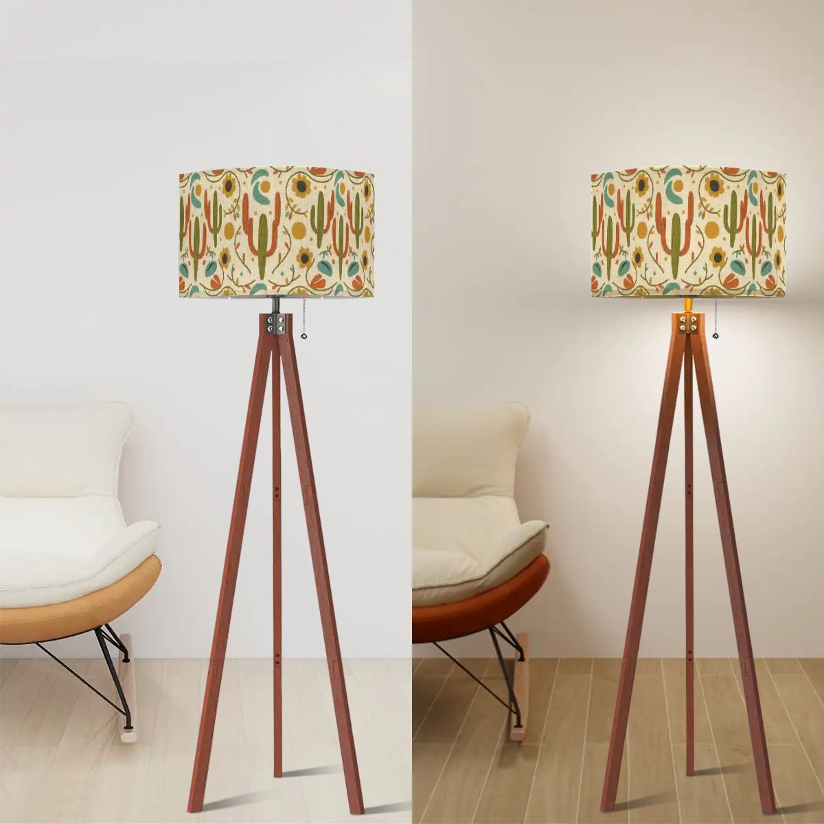 Mid-Century Modern Saguaro Garden Print Tripod Floor Lamp