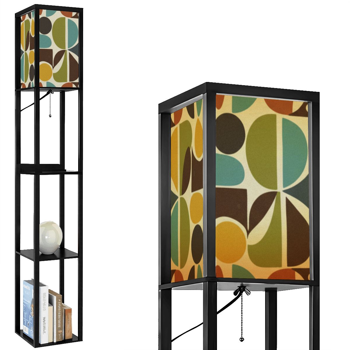 Mid-Century Modern Organic Pebble Print Shelf Floor Lamp
