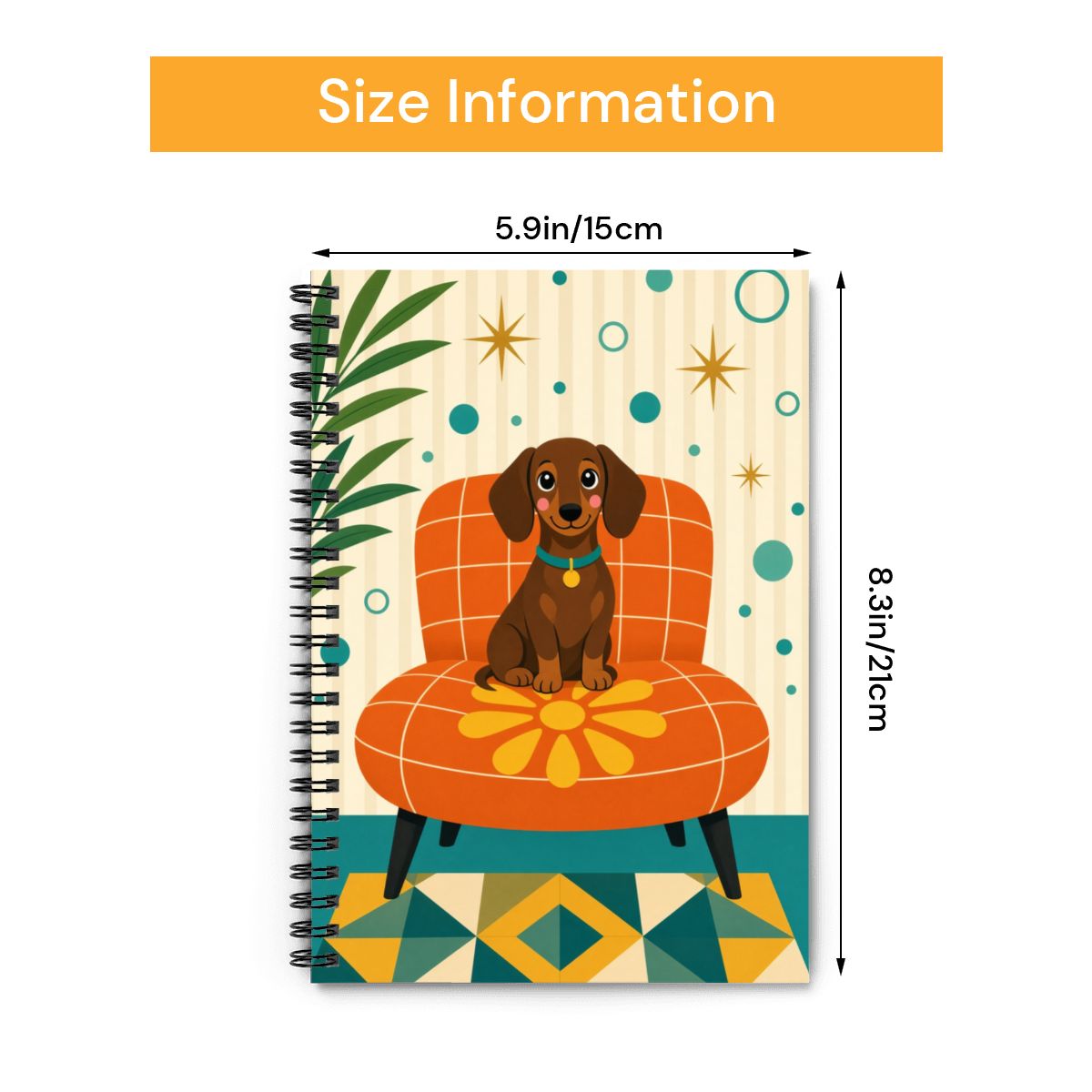 Mid-Century Modern Atomic Dog Sun Spiral Notebook