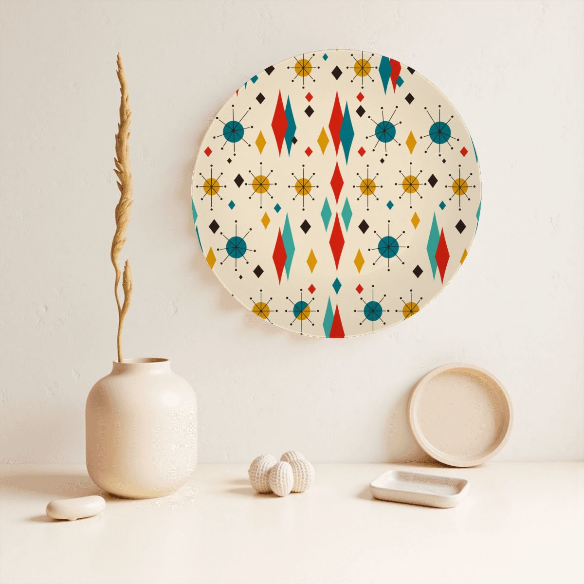 Mid-Century Geometric Ceramic Decorative Plate