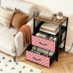 Mid-Century Modern Nightstand with Charging Station | 2-Drawer Bedside Table