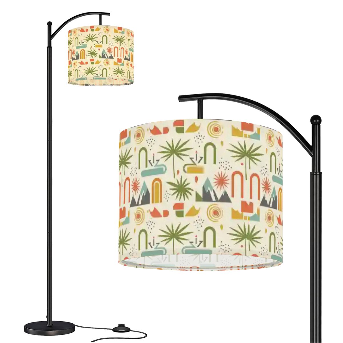Mid-Century Modern Arch & Bloom Print Arc Floor Lamp