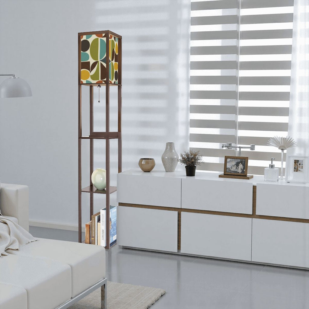 Mid-Century Modern Organic Pebble Print Shelf Floor Lamp
