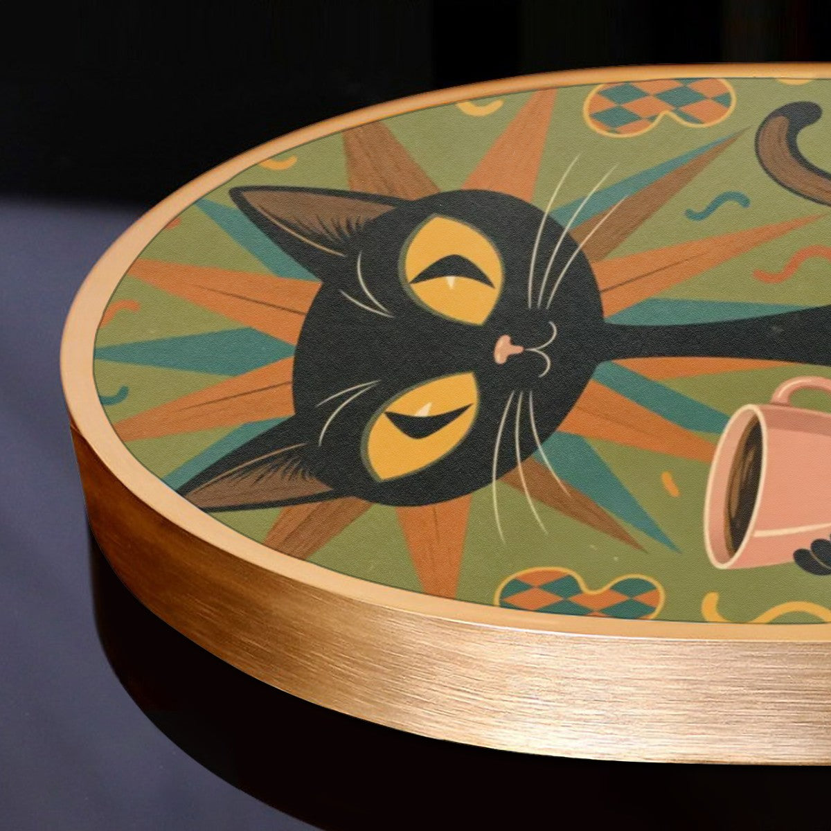 Mid-Century Modern Atomic Cat Sunburst Arched Canvas