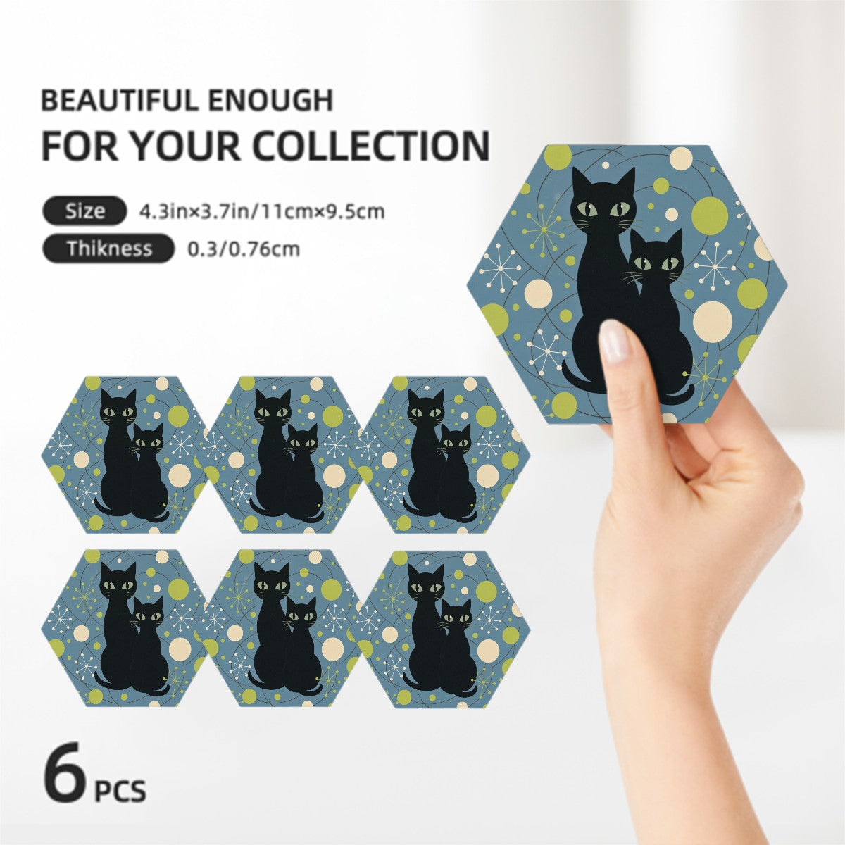 Atomic Cat Mid-Century Modern Ceramic Coaster Set
