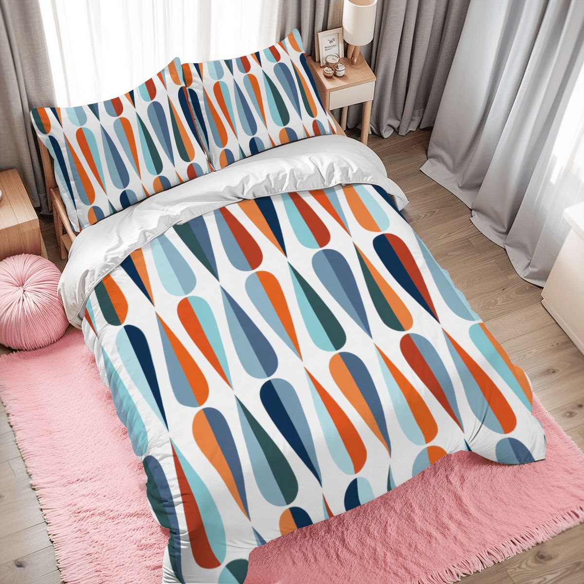 Mid-Century Modern Teardrop Geometric Duvet Cover Set