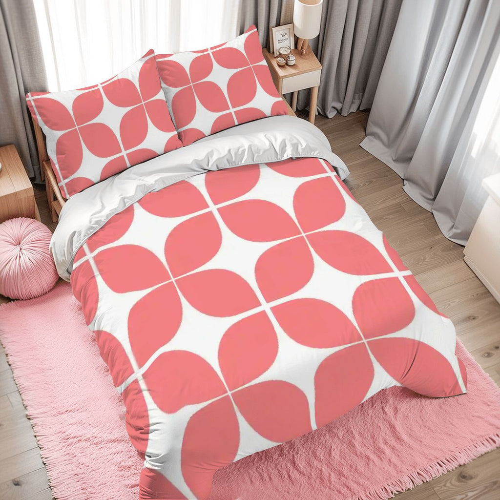 Mid-Century Modern Coral Geometric Duvet Cover Set