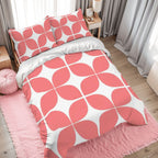 Mid-Century Modern Coral Geometric Duvet Cover Set