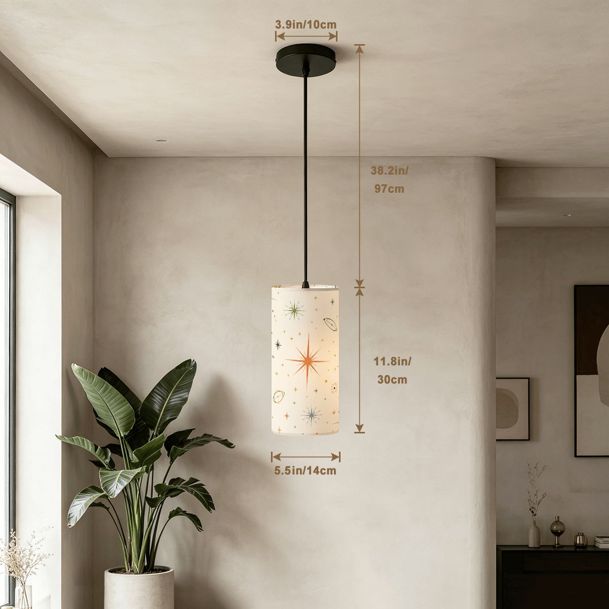 Copper Starburst Pendant Light | Mid-Century Modern Cylinder Ceiling Light