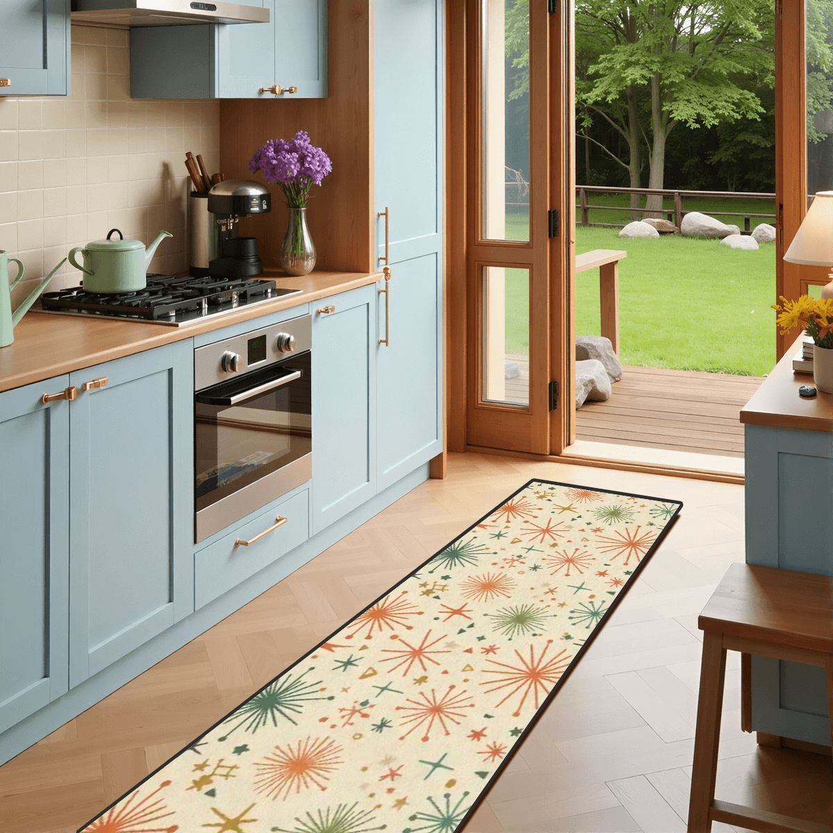 Mid-Century Modern Starburst Botanical Runner Rug