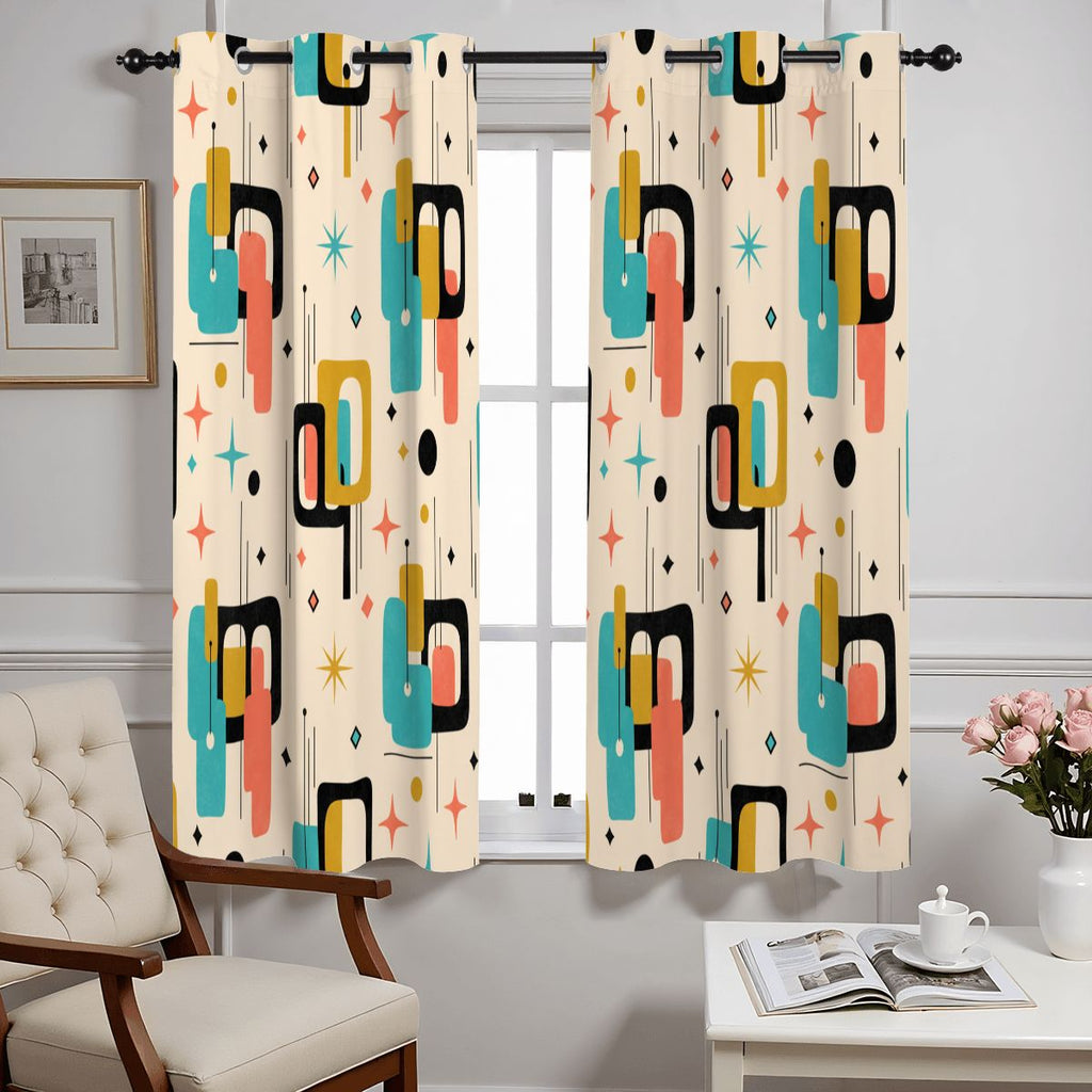 Mid-Century Modern Atomic Geometric Blackout Curtains, Set of 2