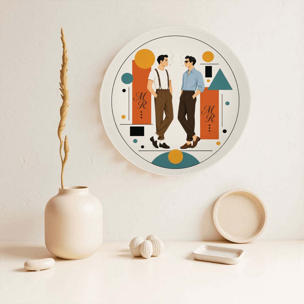 Mid-Century Modern Gay Couple Geometric Ceramic Decorative Plate
