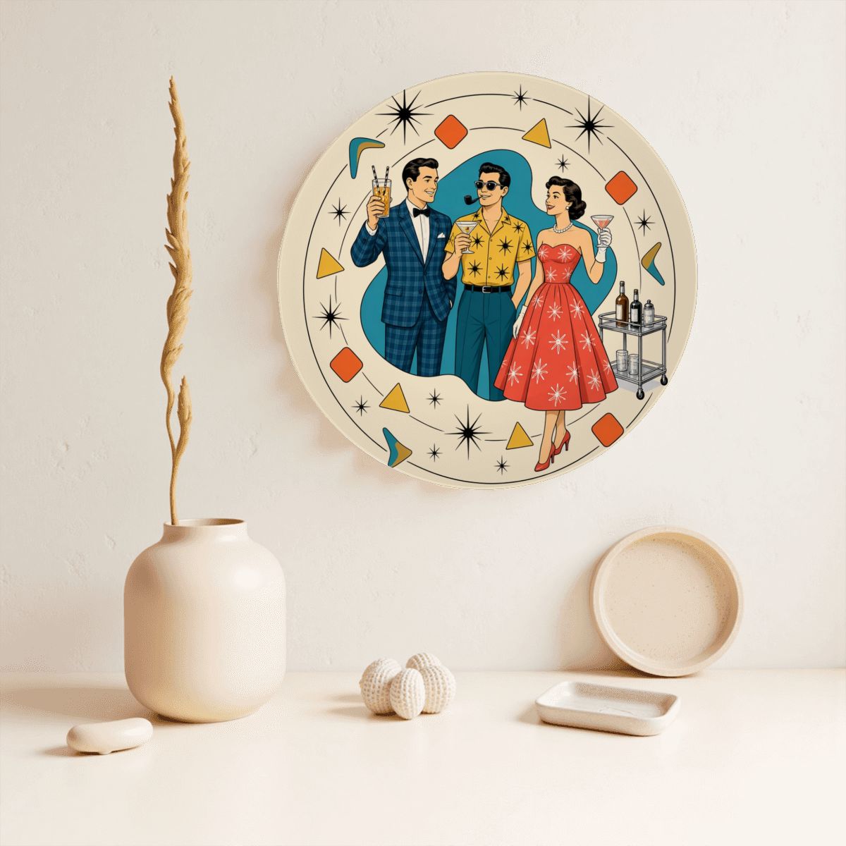 Mid-Century Modern Atomic Trio Ceramic Decorative Plate