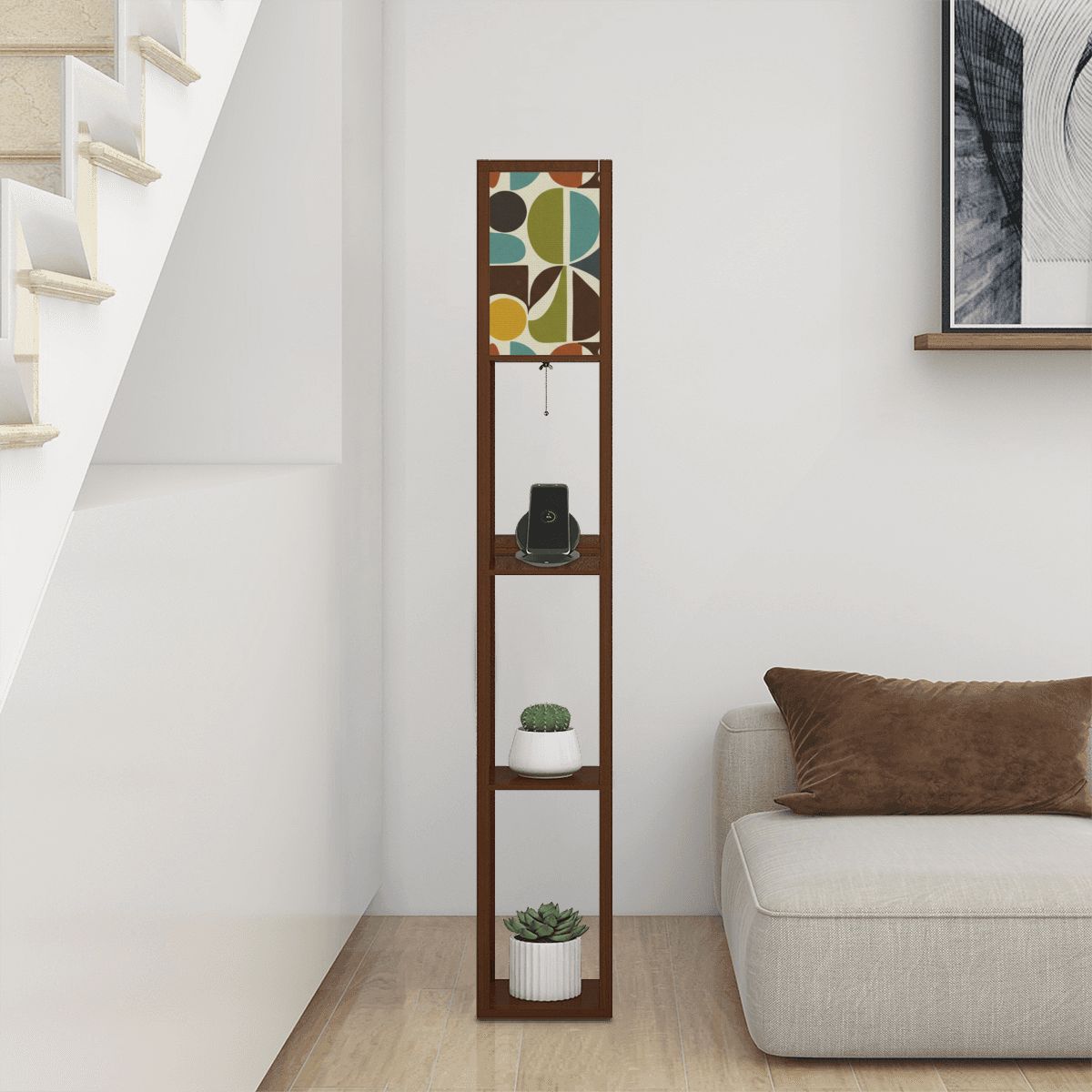 Mid-Century Modern Organic Pebble Print Shelf Floor Lamp