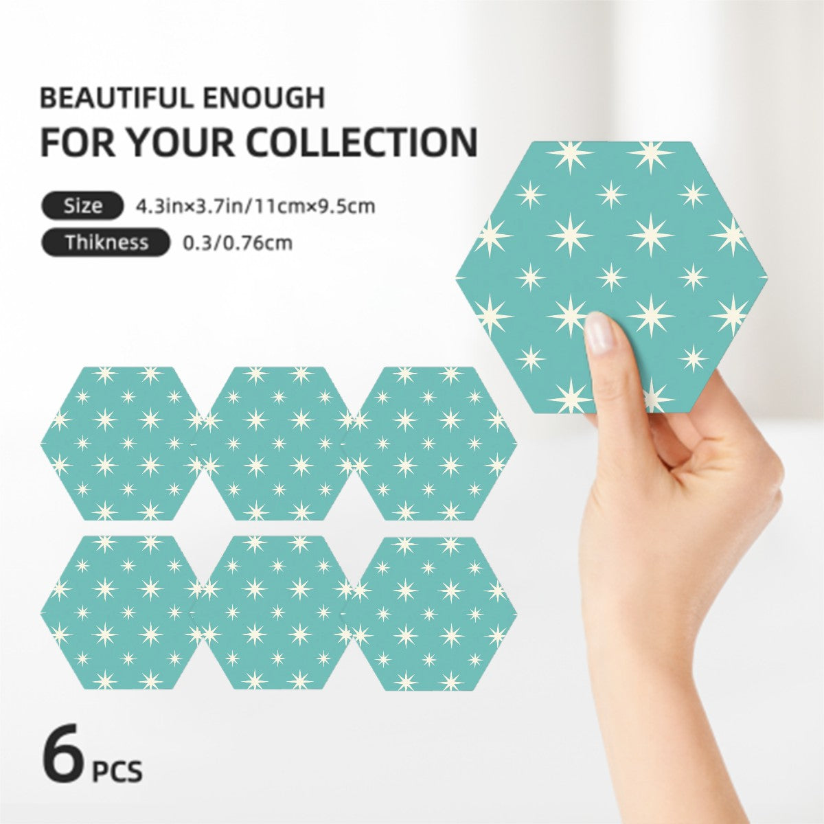 Mid-Century Modern Turquoise Starburst Ceramic Coaster Set