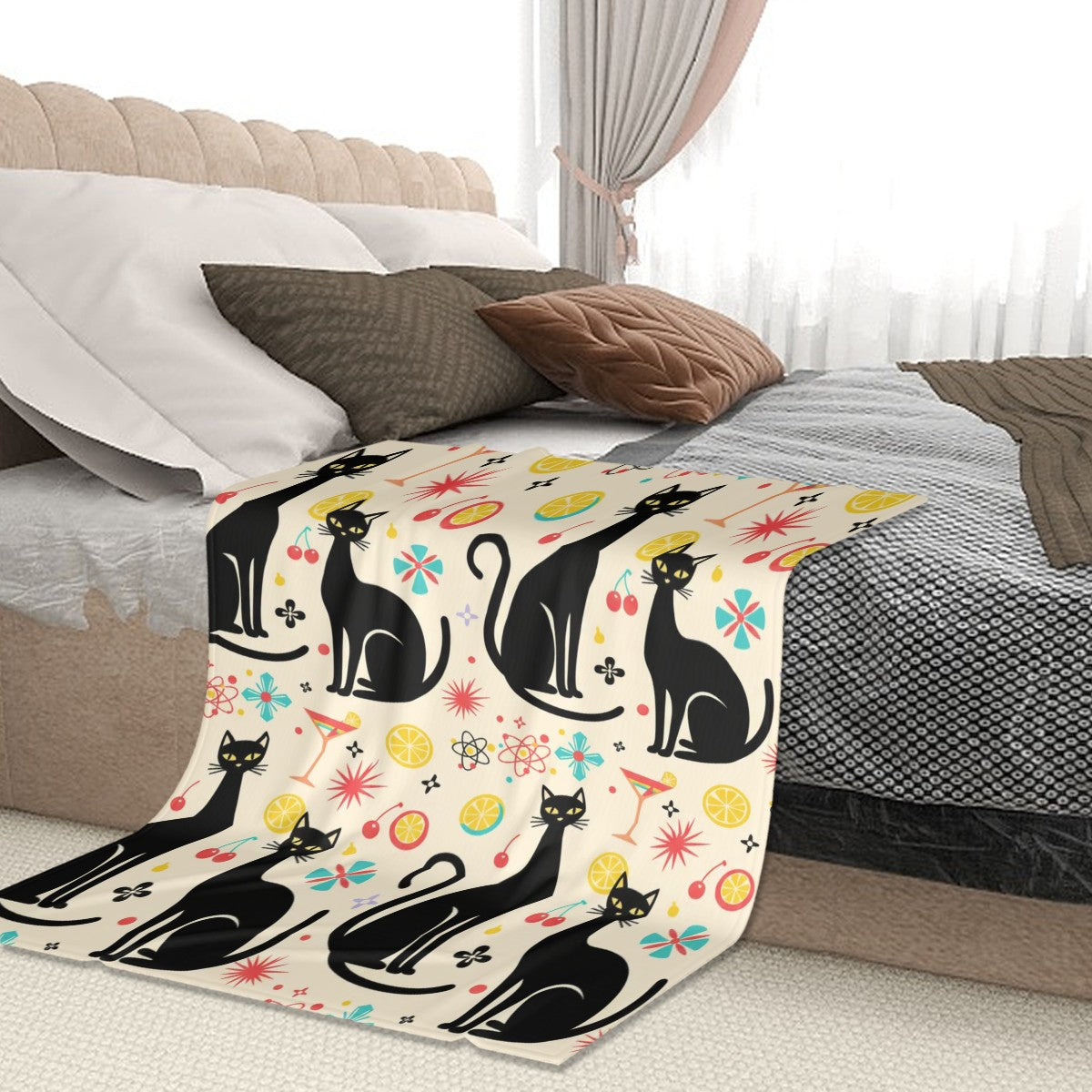 Atomic Cat Mid-Century Modern Throw Blanket