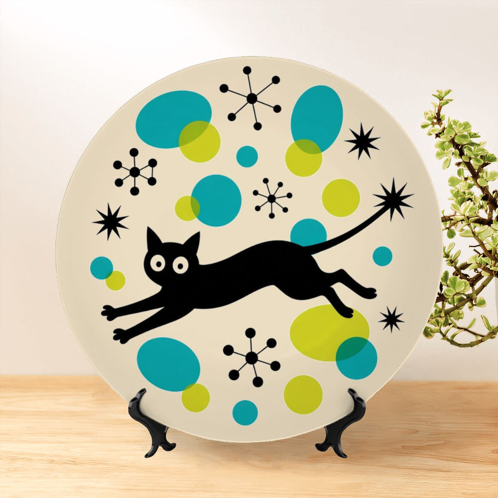 Mid-Century Modern Atomic Cat Colorburst Ceramic Decorative Plate