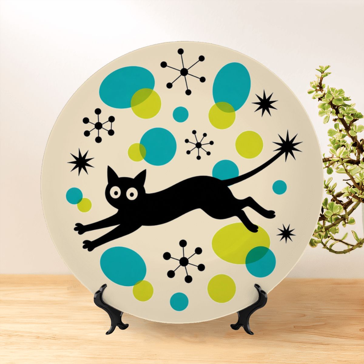 Mid-Century Modern Atomic Cat Colorburst Ceramic Decorative Plate