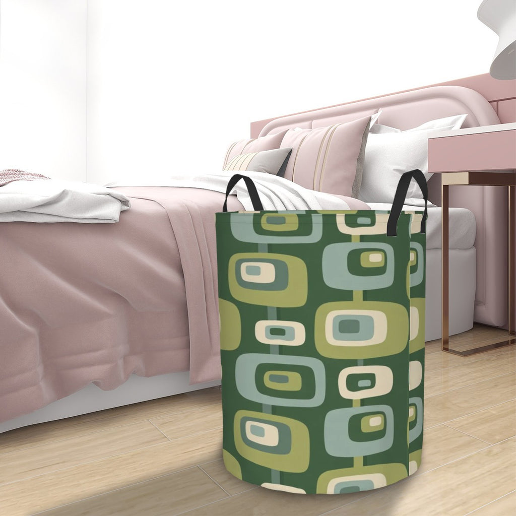 Mid-Century Modern Olive Green Geometric Laundry Basket