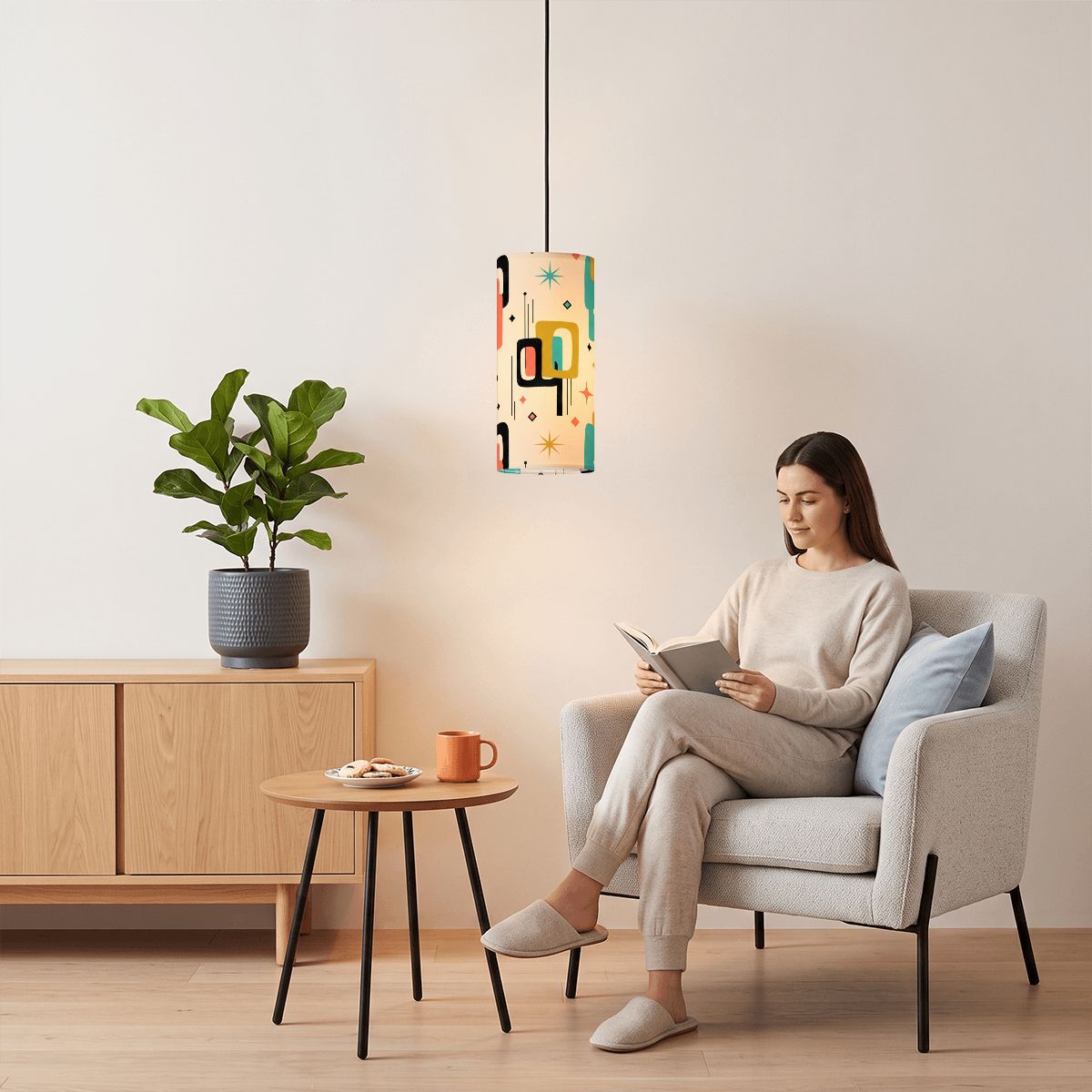 Atomic Age Pendant Light | Mid-Century Modern Cylinder Ceiling Light